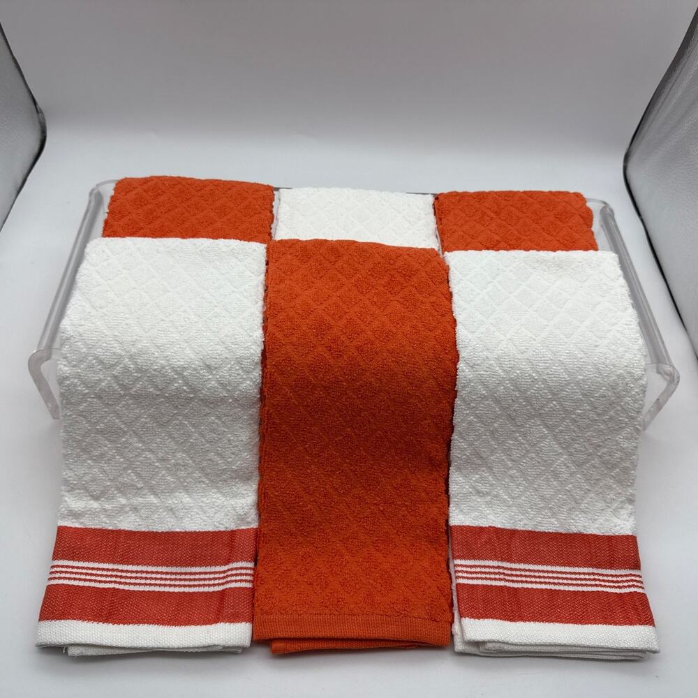 The Sloppy Chef - Cotton Orange/White Kitchen Terrycloth Towels 6 Pack 15 x 25”